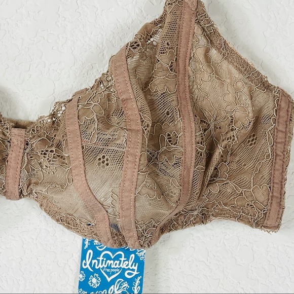 Free People intimately taupe lace bra lingerie intimate size large tan neutral - Picture 2 of 9